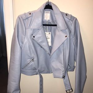 Baby Blue Faux Leather Jacket